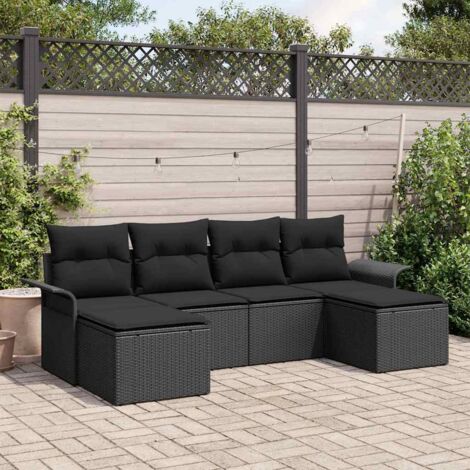Gartensofa-set mit Speicher 6 pcs Schwarz Poly-Rattan vidaXL