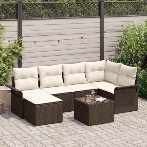 Gartensofa-set mit Speicher 7 pcs Braun Poly-Rattan vidaXL