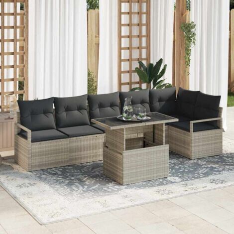 Gartensofa-set mit Speicher 7 pcs Hellgrau Poly-Rattan vidaXL