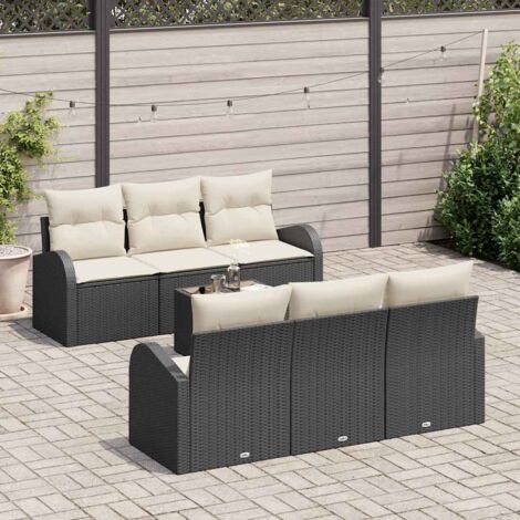 Gartensofa-set mit Speicher 7 pcs Schwarz und Creme Poly-Rattan vidaXL