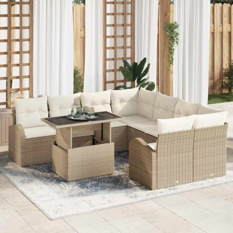 Gartensofa-set mit Speicher 9 pcs Beige Poly-Rattan vidaXL