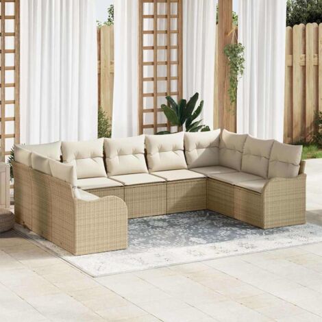 Gartensofa-set mit Speicher 9 pcs Beige und Weiß Poly-Rattan vidaXL