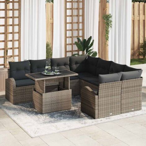 Gartensofa-set mit Speicher 9 pcs Grau Poly-Rattan vidaXL