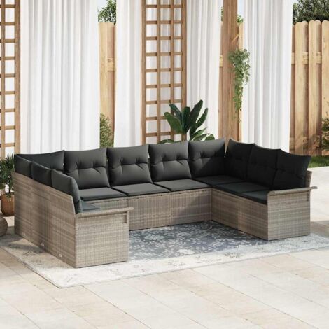 Gartensofa-set mit Speicher 9 pcs Hellgrau Poly-Rattan vidaXL