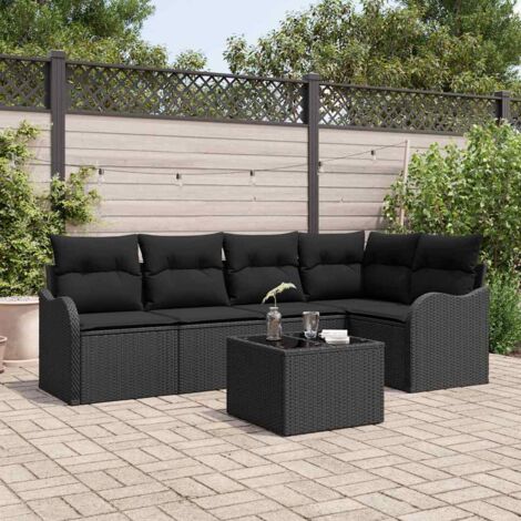 Gartensofa-set Schwarz Poly-Rattan vidaXL
