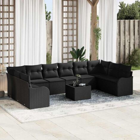 Gartensofa-set Schwarz Poly-Rattan vidaXL