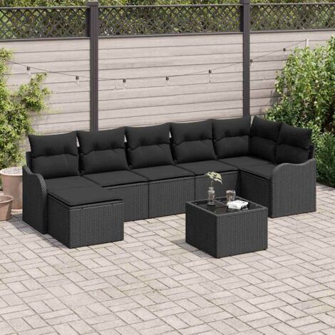 Gartensofa-set Schwarz Poly-Rattan vidaXL