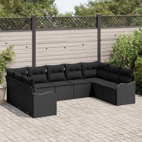 Gartensofa-set Schwarz Poly-Rattan vidaXL