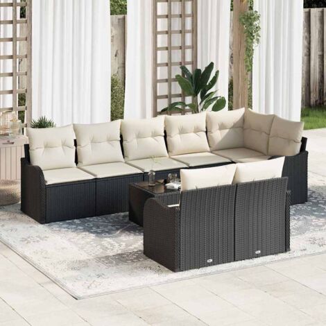 Gartensofa-set Schwarz Poly-Rattan vidaXL