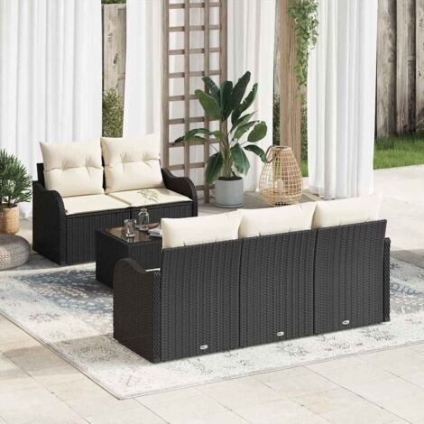 Gartensofa-set Schwarz Poly-Rattan vidaXL