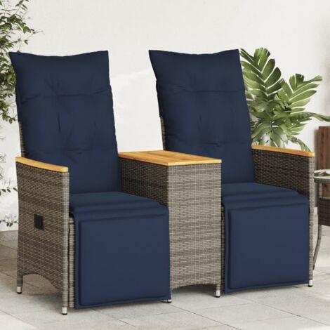Gartensofa Verstellbar 2-Sitzer mit Tisch Grau Poly Rattan vidaXL