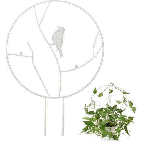 Gartenspalier für Kletterpflanzen, rostfreier runder Vogelstab aus Metall im Vintage-Stil für Topfpflanzen (weiß)