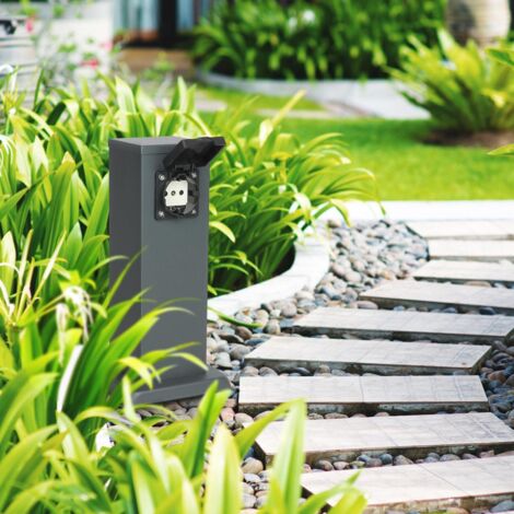 Gartensteckdose 30cm mit 2x Außensteckdosen IP44 - Farbe: anthrazit