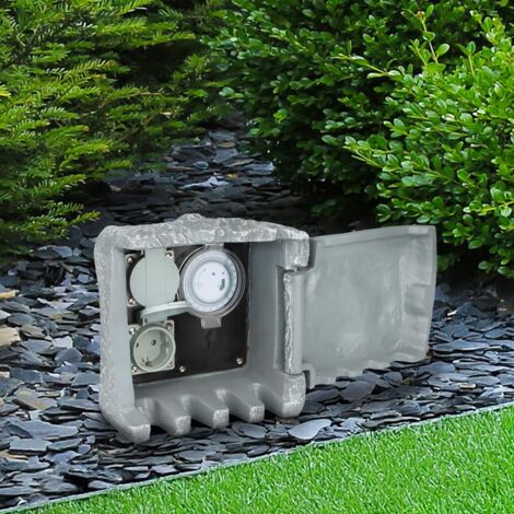 Gartensteckdose in Steinoptik IP44 - Ausführung: 2 Steckdosen mit Zeitschaltuhr/Timer