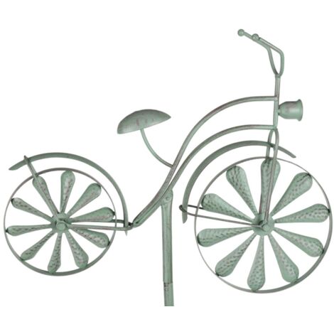 Gartenstecker Fahrrad Antik-Grün Windrad Windspiel Gartendeko Beetdeko Dekorad - Hochrad