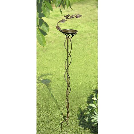 Gartenstecker Vogeltränke aus Metall, braun, Vogelbad, Gartendeko
