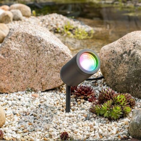 Gartenstrahler mit Erdspieß rund schwarz - LED Leuchtmittel: GU10 5W RGB+CCT