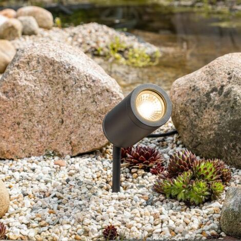 Gartenstrahler mit Erdspieß rund schwarz - LED Leuchtmittel: GU10 5W warmweiß