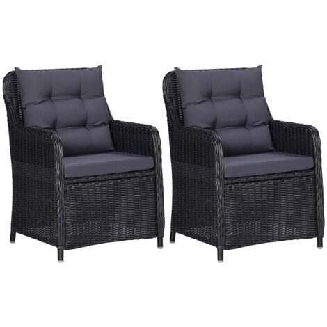 MINKUROW Gartenstühle 2 Stk. Gartensessel mit Auflagen Poly Rattan Schwarz vidaXL