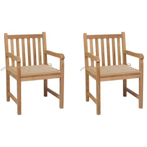 Gartenstühle 2 Stk. mit Beige Kissen Massivholz Teak