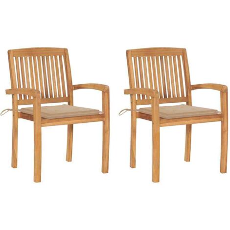 Gartenstühle 2 Stk. mit Beige Kissen Massivholz Teak
