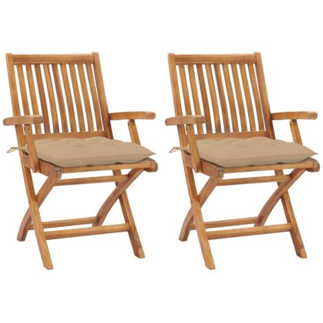 Gartenstühle 2 Stk. mit Beige Kissen Massivholz Teak