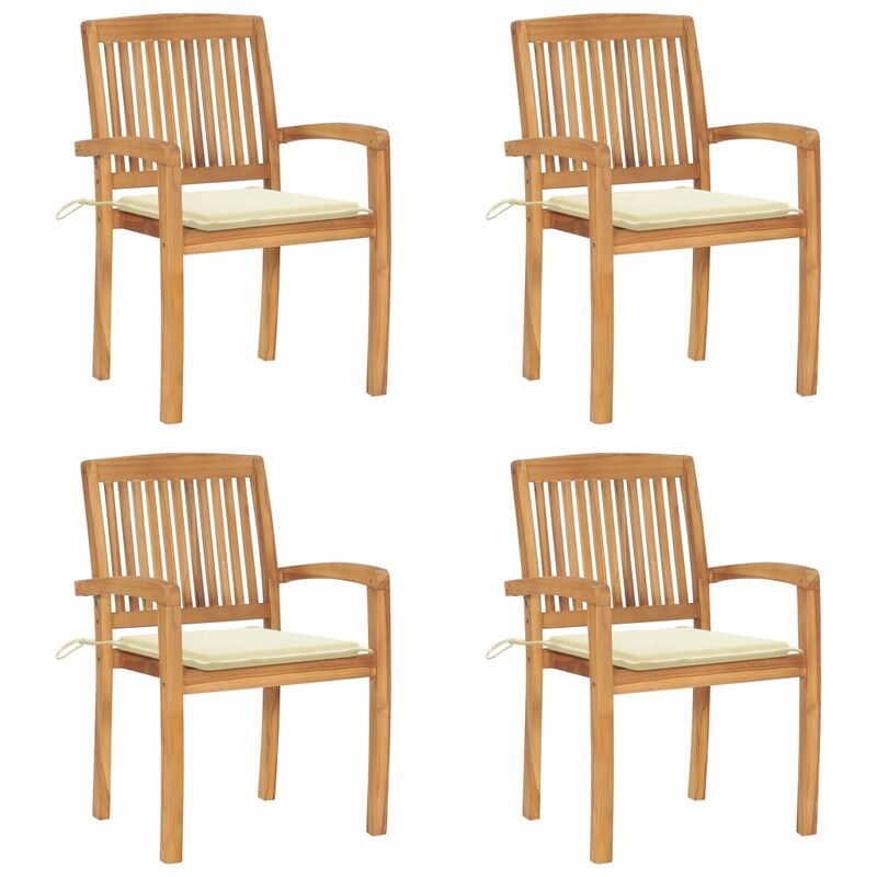 Stapelbare Gartenstühle Mit Kissen 4 Stk. Massivholz Teak - Vidaxl