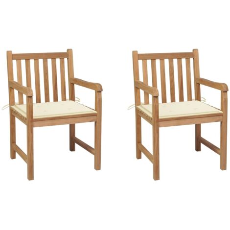 Gartenstühle 2 Stk. mit Cremeweißen Kissen Massivholz Teak
