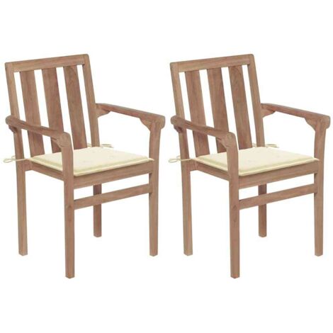 Gartenstühle 2 Stk. mit Cremeweißen Kissen Teak Massivholz vidaXL