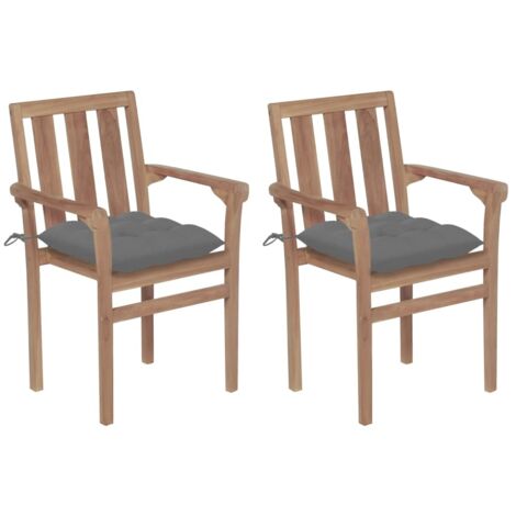 Gartenstühle 2 Stk. mit Grauen Kissen Massivholz Teak