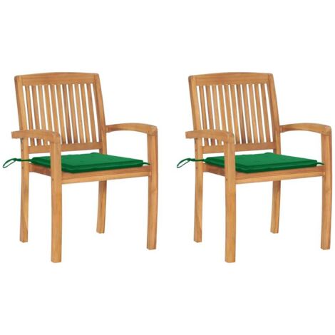 Gartenstühle 2 Stk. mit Grünen Kissen Massivholz Teak