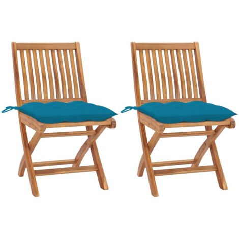 Gartenstühle 2 Stk. mit Hellblauen Kissen Massivholz Teak
