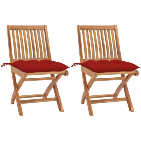 Gartenstühle 2 Stk. mit Roten Kissen Massivholz Teak
