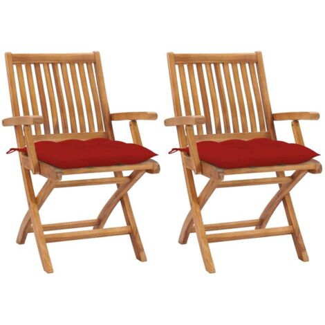 Gartenstühle 2 Stk. mit Roten Kissen Massivholz Teak
