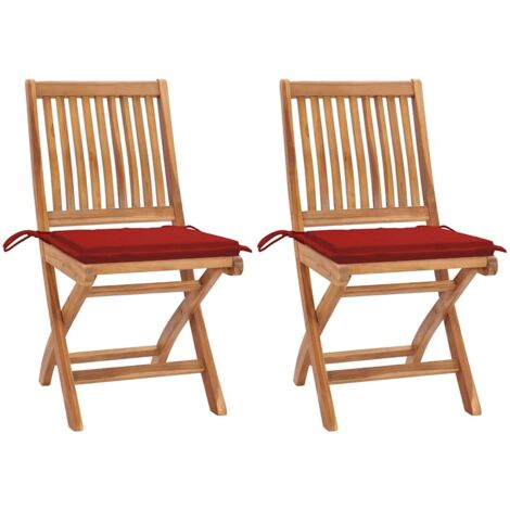 Gartenstühle 2 Stk. mit Roten Kissen Teak Massivholz