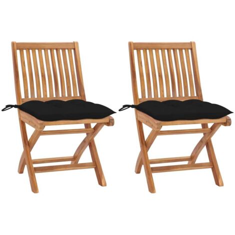 Gartenstühle 2 Stk. mit Schwarzen Kissen Massivholz Teak