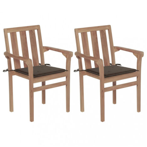 Gartenstühle 2 Stk. mit Taupe Kissen Teak Massivholz vidaXL