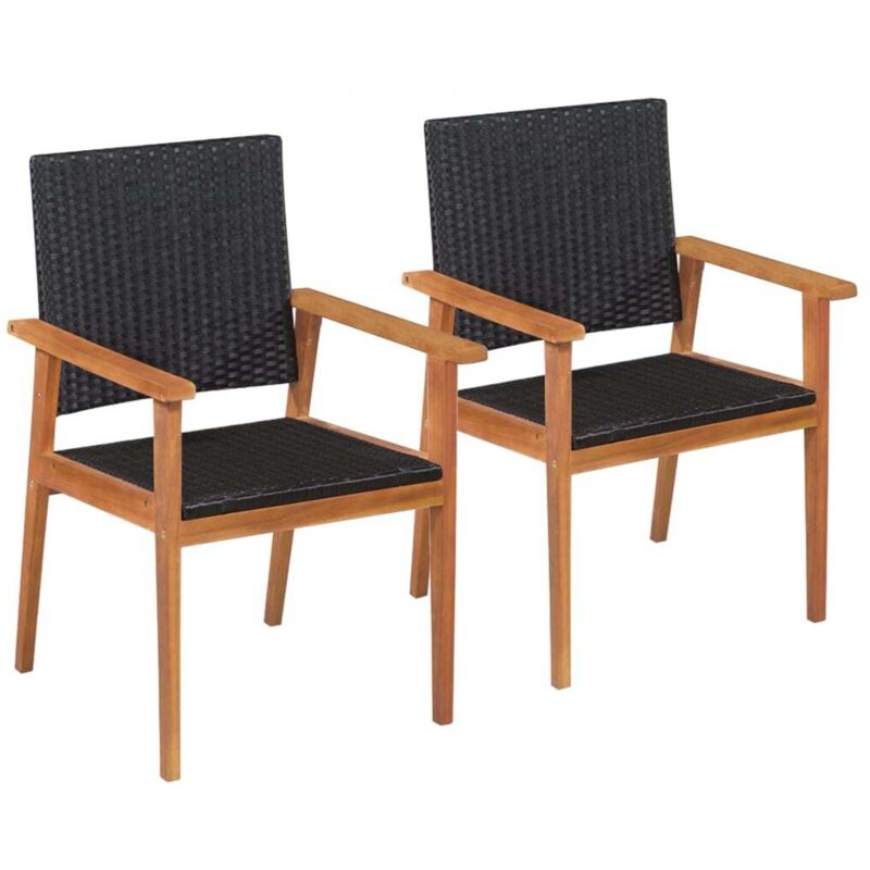 Gartenstühle 2 Stk. Poly Rattan Schwarz und Braun