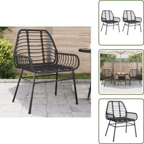 Gartenstühle 2 Stk. Schwarz Poly Rattan - Gartenstühle - Outdoor Furniture - Rattan Gartenmöbel - Balkonmöbel - Esszimmergarnitur