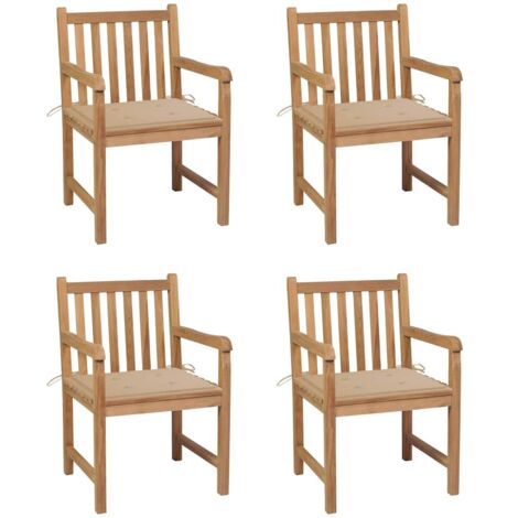 Gartenstühle 4 Stk. mit Beigen Kissen Massivholz Teak