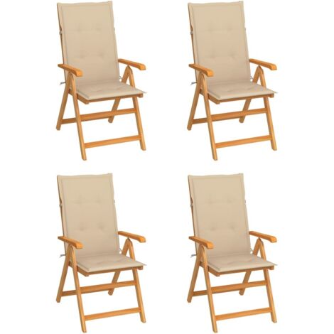 Gartenstühle 4 Stk. mit Beigen Kissen Massivholz Teak