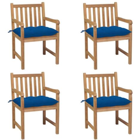 Gartenstühle 4 Stk. mit Blauen Kissen Massivholz Teak