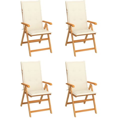 Gartenstühle 4 Stk. mit Cremeweißen Kissen Massivholz Teak