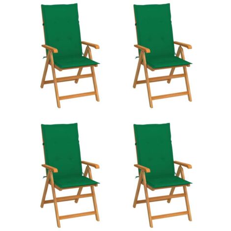 Gartenstühle 4 Stk. mit Grünen Kissen Massivholz Teak