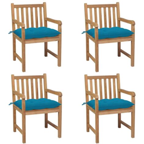 Gartenstühle 4 Stk. mit Hellblauen Kissen Massivholz Teak
