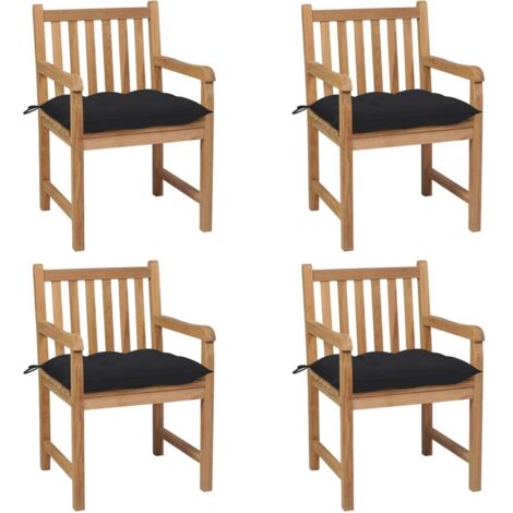 Gartenstühle 4 Stk. mit Schwarzen Kissen Massivholz Teak