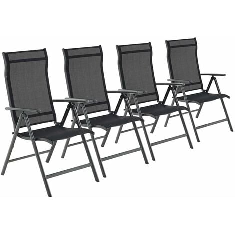 Gartenstühle, 1/2er/4er Set, Klappstühle, Outdoor-Stühle mit robustem Aluminiumgestell, Rückenlehne 8-stufig verstellbar, bis 150 kg belastbar, schwarz/grau