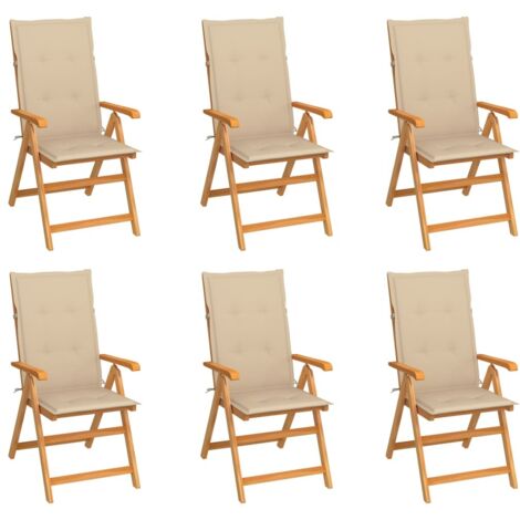 Gartenstühle 6 Stk. mit Beigen Kissen Massivholz Teak