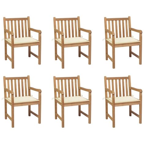 Gartenstühle 6 Stk. mit Creme Kissen Massivholz Teak