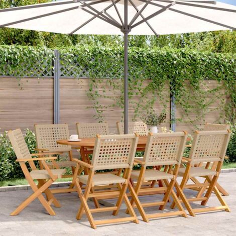 Gartenstühle 8 Stk. Klappbar Beige Poly Rattan & Massivholz vidaXL